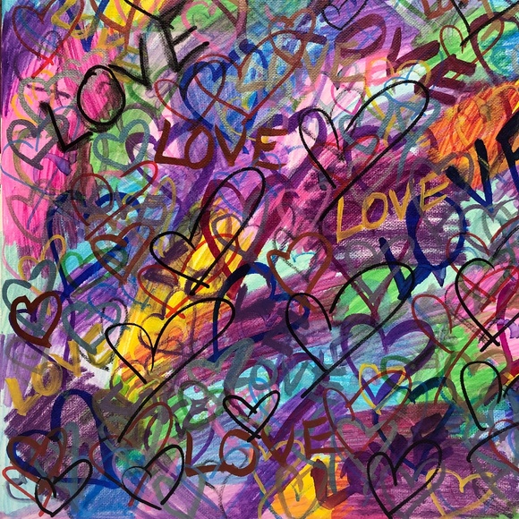 HANDCRAFTED VIBRANT GRAFFITI HEARTS & LOVE POP ART MULTICOLOR - Picture 6 of 8